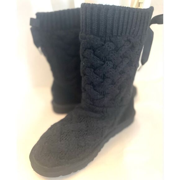 UGG Australia Women's Isla Black Knit Cable 1010669 Lace Up Boots Size 6 - Picture 5 of 13